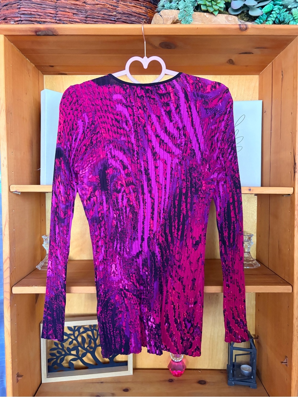 Caché Magenta Purple Abstract Zip-Front Top Y2K Style Size M Knit - Picture 3 of 5